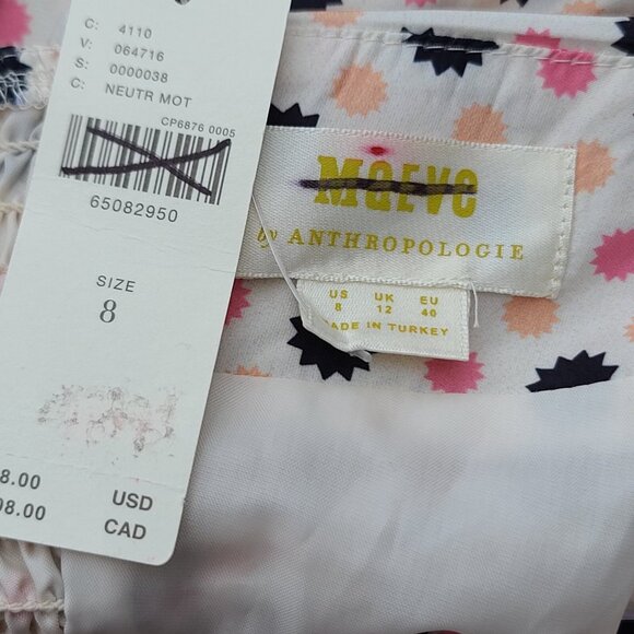 Anthropologie MAEVE Bow-Tie One Shoulder Top Sz 8 Cream Pink Black Boho Zip NWT - Picture 3 of 11